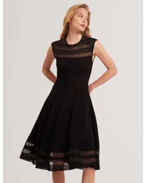 Ted Baker Suusaan Sheer Panel Ribbed Knit Skater Dress - Black