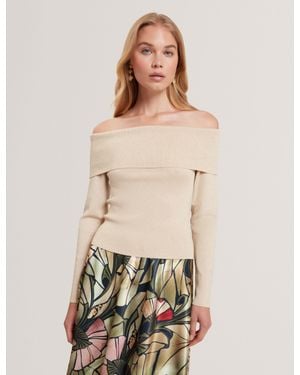 Ted Baker Laycii Metallic Knit Off-The-Shoulder Top - Natural