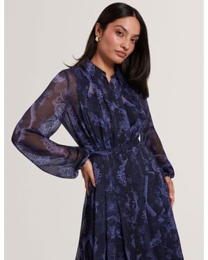 Ted Baker Oskana Lace Print Pleated Midi Dress - Blue