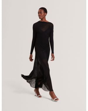 Ted Baker Occasa Sheer Detail Knit Long Sleeve Maxi Dress - Black