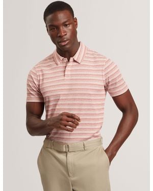 Ted Baker Fenopli Fine Stripe Ribbed Short Sleeve Polo - Pink