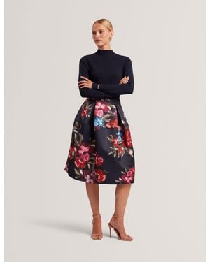 Ted Baker Cesie Petal Print Knit And Satin Tulip Midi Dress - Blue