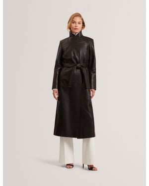 Ted Baker Rosello Leather Belted Longline Wrap Coat - Black