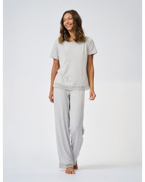 Ted Baker Betty Lace Trim Jersey Wide Leg Pyjama Set - White