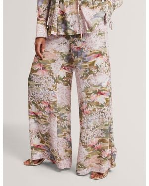 Ted Baker Spiree Lilypad Print Pull-On Wide Leg Trousers - Multicolour
