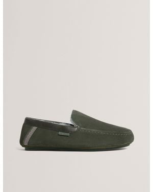 Ted Baker Vallant Suede Leather Moccasin Slippers - Green