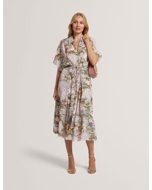 Ted Baker Zarlah Lilypad Print Short Sleeve Shirt Dress - Natural