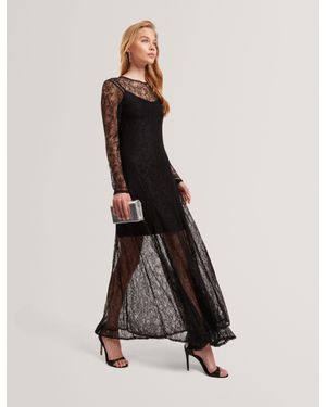Ted Baker Sheer Lace Long Sleeve Maxi Dress - Black
