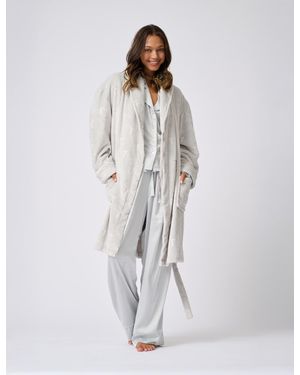 Ted Baker Jude Embossed Logo Fluffy Belted Dressing Gown - White