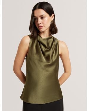Ted Baker Zepha Satin Cowl Neck Sleeveless Top - Green