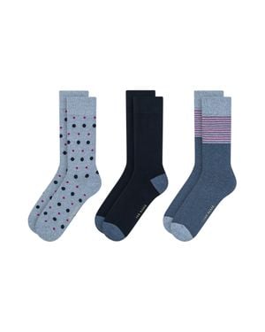 Ted Baker 3 Pack Dot Stripe Cotton Blend Socks - Blue