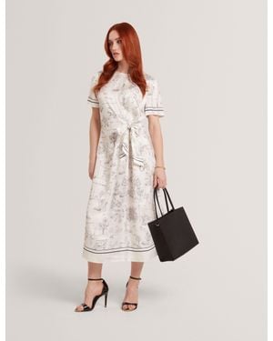 Ted Baker Dakohta Toile Print Tie Detail Midi T-Shirt Dress - White