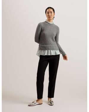 Ted Baker Knit Pointelle Jumper Jumper With Shirt Hem - Grey