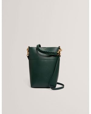 Ted Baker Wannda Plaited Handle Elongated Leather Bucket Bag - Green