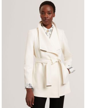Ted Baker Rosess Short Belted Wool Wrap Coat - Natural