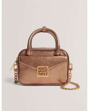 Ted Baker Anisaa Metallic Leather Mini Camera Bag - Natural