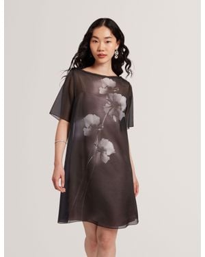 Ted Baker Fallyn Floral Graphic Organza Mini T-Shirt Dress - Brown