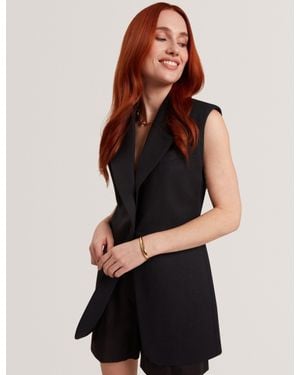 Ted Baker Laanti Tailored Longline Linen Blend Waistcoat - Black