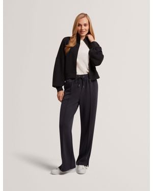 Ted Baker Straight Leg Casual Trousers With Split Hem & Elasticated Waistband - Blue