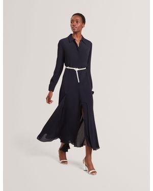 Ted Baker Aluma Asymmetric Crepe Midi Shirt Dress - Blue