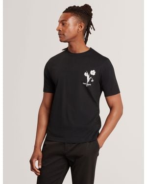 Ted Baker Cahel Floral Logo Graphic Cotton T-Shirt - Black
