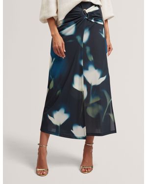 Ted Baker Rhaea Blurred Floral Print Wrap Midi Skirt - Blue