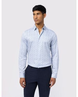 Ted Baker Hendra Leaf Print Sateen Cotton Slim Shirt - White