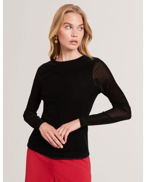 Ted Baker Sancie Velvet Mesh Fitted Long Sleeve Top - Black