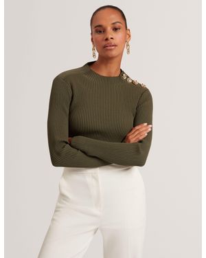 Ted Baker Bleana Rose Button Long Sleeve Knit Top - Green