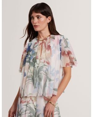 Ted Baker Nansii Floral Pleated Angel Short Sleeve Top - Brown
