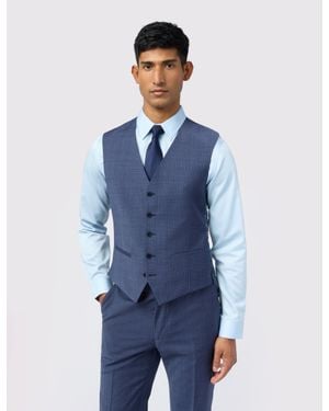 Ted Baker Foylew Micro Check Performance Slim Suit Waistcoat - Blue