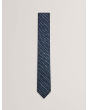 Ted Baker Octavio Logo Pinstripe Woven Silk Tie - Blue