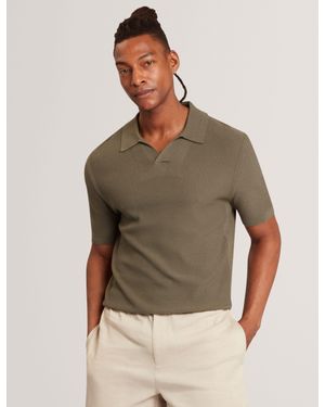 Ted Baker Aindrea Stitched Rib Open Neck Polo Shirt - Green