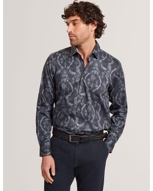 Ted Baker Baddley Botanical Lace Cotton Stretch Shirt - Blue