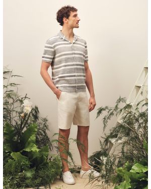 Ted Baker Flacks Striped Knit Relaxed Short Sleeve Shirt - Natural