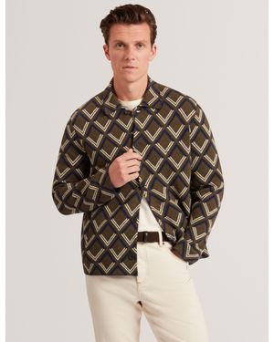 Ted Baker Dicapri Diamond Print Knitted Cardigan Jacket - Brown