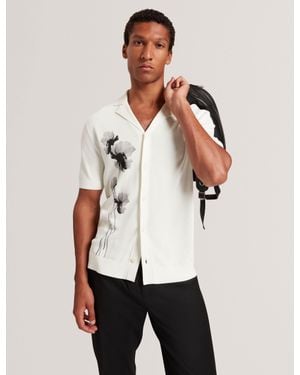 Ted Baker Daffid Floral Graphic Knit Open Neck Shirt - White