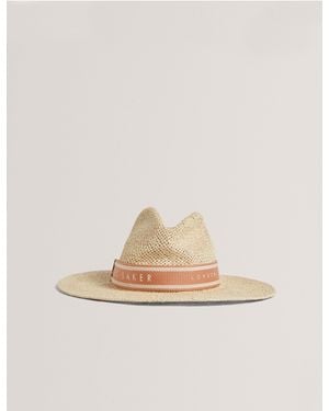 Ted Baker Clairie Straw Webbing Trim Fedora Hat - Natural