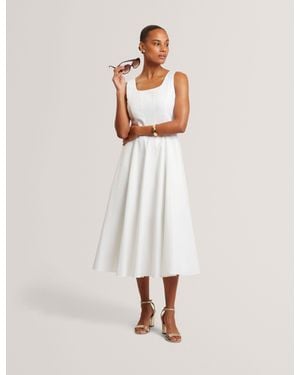 Ted Baker Addisa Linen Cotton Panelled Sleeveless Midi Dress - Natural