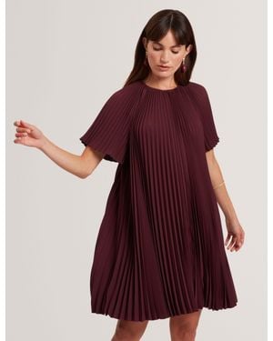 Ted Baker Convala Pleated Short Sleeve A-Line Mini Dress - Red