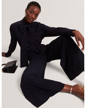 Ted Baker Kyrabe Tie Neck Wide Leg Tailored Jumpsuit - Black