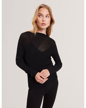Ted Baker Ceyloaa Sheer Detail Knit Long Sleeve Top - Black
