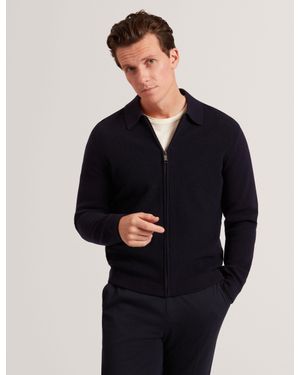 Ted Baker Fenrys Waffle Knit Zip-Through Jumper - Blue
