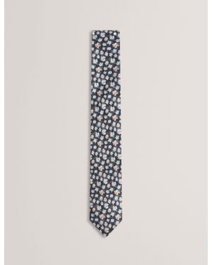 Ted Baker Latter Micro Floral Print Silk Tie - White