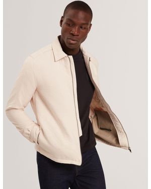 Ted Baker Thova Textured Quilt Zip-Through Overshirt - Natural