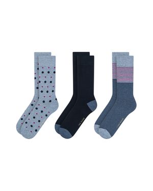 Ted Baker 3 Pack Dot Stripe Cotton Blend Socks - Blue