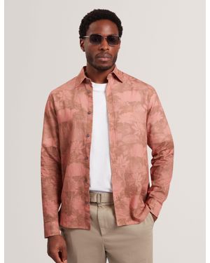 Ted Baker Oscarn Tonal Floral Linen Long Sleeve Shirt - Pink