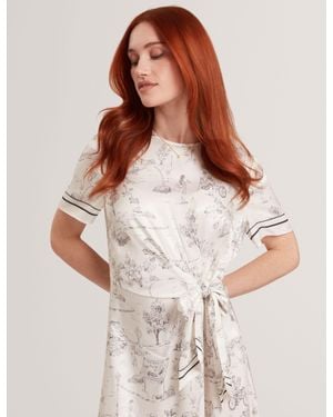 Ted Baker Dakohta Toile Print Tie Detail Midi T-Shirt Dress - White