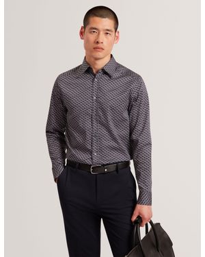 Ted Baker Agnar Bold Wave Print Cotton Shirt - Grey