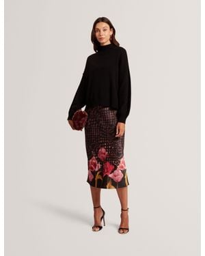 Ted Baker Kaatyy 2-In-1 Floral Print Slip Dress With Knit Jumper - Black
